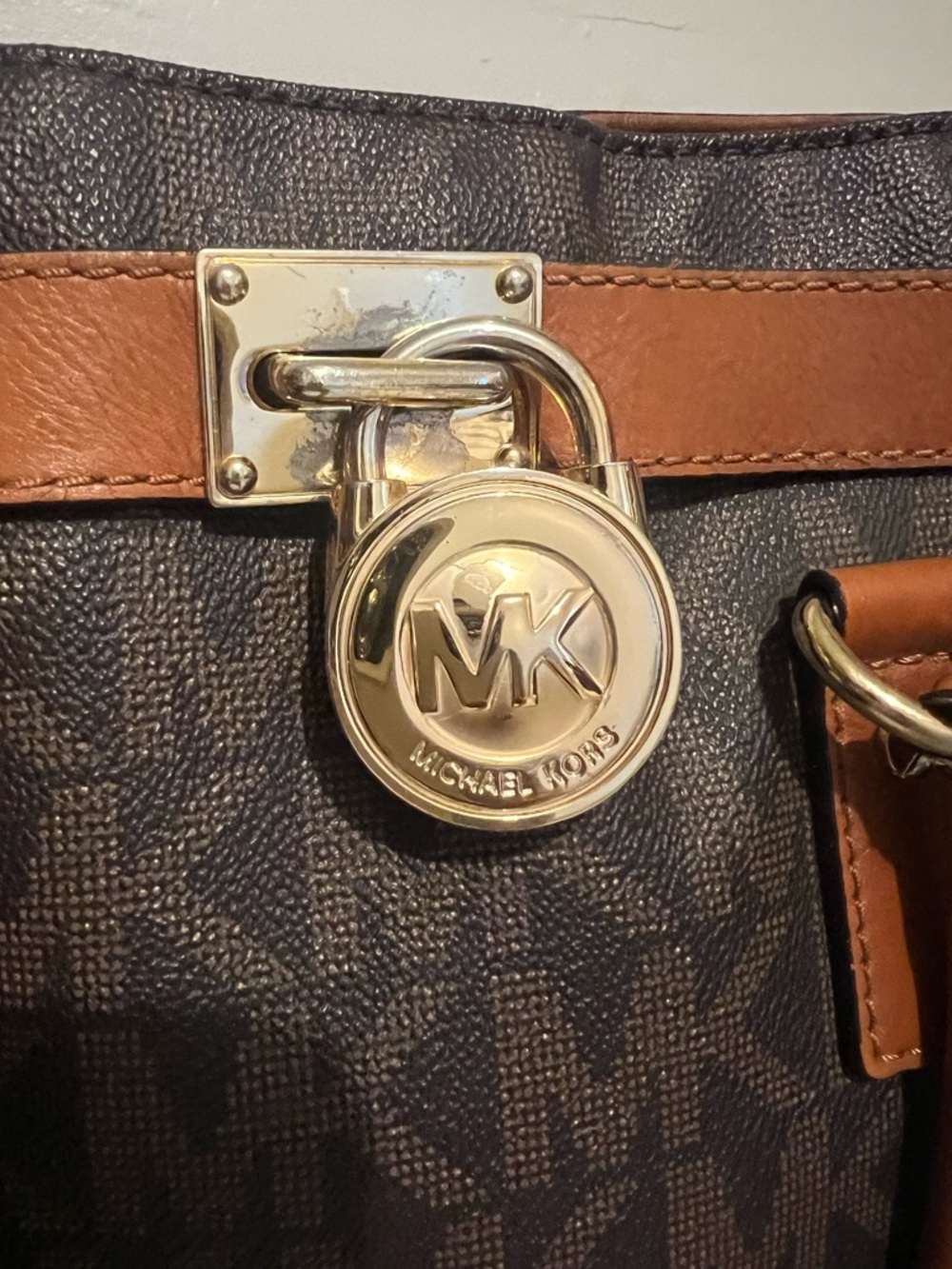 Michael Kors Brown Logo Tote with Tan Leather and Gold Hardware - Picture 3 of 13